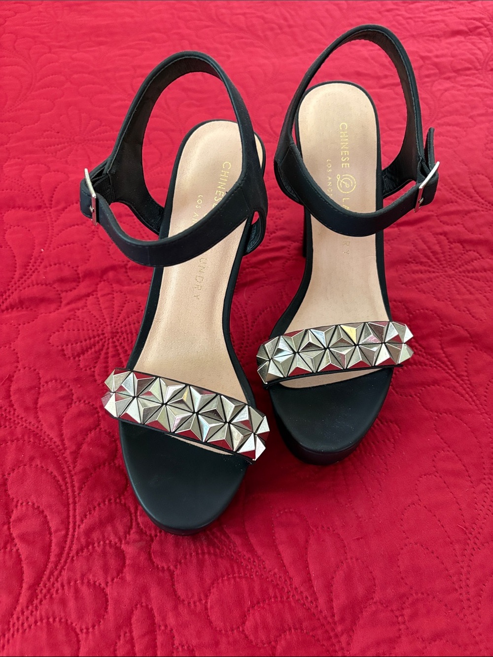 Chinese Laundry Black Studded Slingback Heels